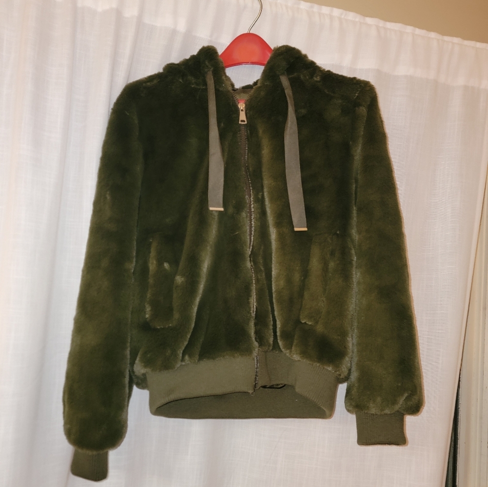 Olive Green Faux Fur Jacket